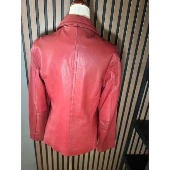 Leslie Fay red leather jacket size small stylish form fitting - Picture 4 of 9